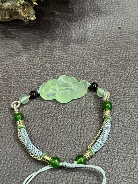 Gelang Teratai Giok Cui Giok yang halus dan hangat, diukir dengan tangan, gaya yang indah, sudah termasuk pajak pengiriman.