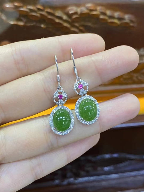 Anting Jasper Alami 925 perak dengan pengaturan giok yang bersih, halus, dan hangat Ukuran 10 * 8mm sudah termasuk pajak pengiriman