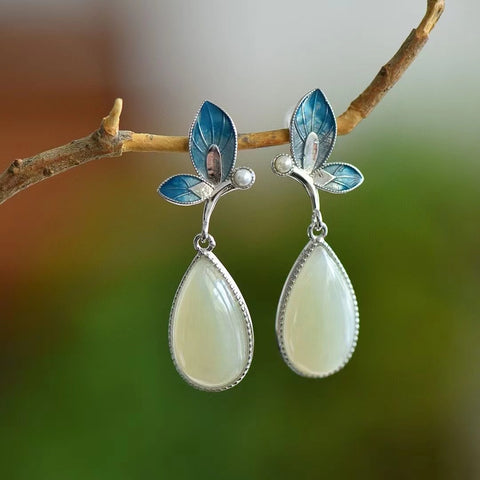 7753 Anting Kupu-Kupu Giok Hetian Alami dari Perak 925 Ukuran 10 * 18mm Sudah Termasuk Pajak Pengiriman