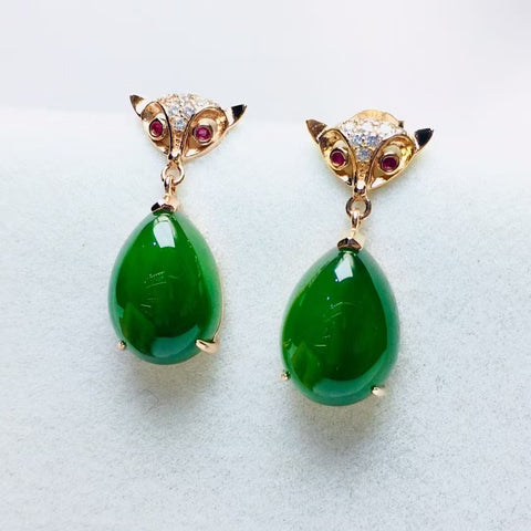 12037-1 Anting Jasper Alami Set dalam 925 Perak Ukuran 10 * 14mm Giok halus dan hangat, gaya yang indah sudah termasuk pajak pengiriman.