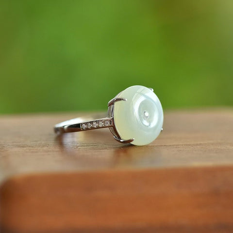1280-1 Cincin Gesper Perdamaian Giok Hetian Giok Alami Ukuran 13 * 13mm Set dalam 925 Perak Termasuk pajak pengiriman.