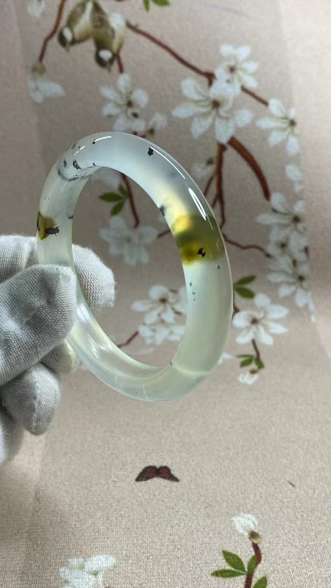 Gelang Warna Tinta Es Giok Cui Jade Alami Ukuran 51-53mm Ukuran 52.2mm Lebar Sisi 10mm Batu giok semuanya terjadi secara alami Pola acak & nbsp; Termasuk Pajak Pengiriman