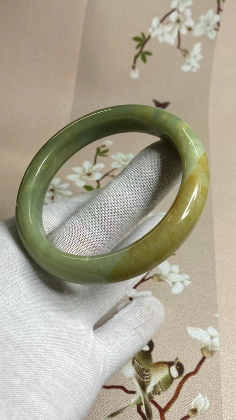 Gelang Gelang Batu Giok Cui Bunga Giok Multi Warna Ukuran 60-62mm Ukuran 61.8mm Lebar Sisi 12.7mm Batu giok terjadi secara alami Pola acak Termasuk Pajak Pengiriman