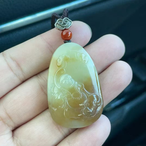 Liontin Giok Hetian Giok Terbuka Buddha Buatan Tangan Liontin Buatan Tangan Warna Gula Alami Gaya Giok Halus Termasuk pajak pengiriman
