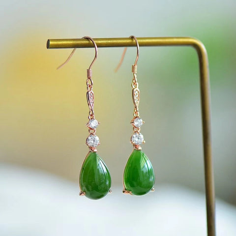 Anting-anting Tetes Jasper Alami & giok yang bersih dan halus, terbuat dari perak 925, Gaya baru, sudah termasuk pajak pengiriman.