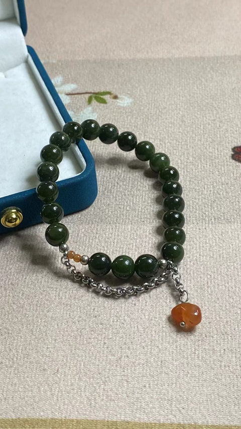 Gelang Giok Giok Hetian Jade Alami dengan aksesoris cantik Ukuran 8mm Sudah termasuk pajak pengiriman.