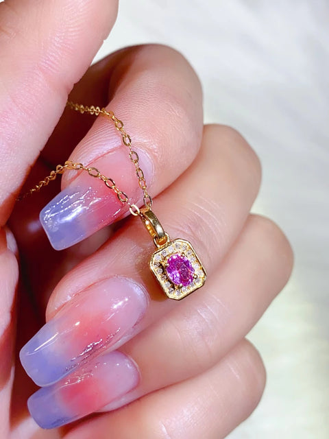 Emas 18 karat dengan berlian 💎 satu set liontin liontin safir merah muda alami rantai tulang selangka Detik tanpa negosiasi, dengan sertifikat 📄 ➕ kotak kado yang sangat indah 💝 sudah termasuk pajak pengiriman