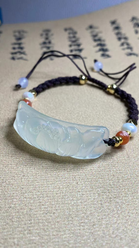 Gelang Giok Alami Ukuran 45 * 15mm Gaya Ukiran Tangan yang Dapat Disesuaikan Termasuk pengiriman dan pajak.