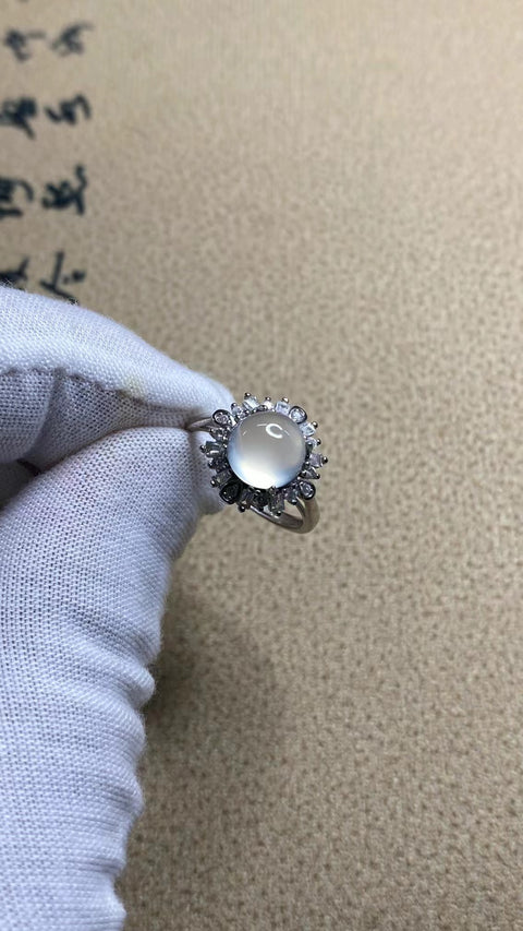 Cincin Giok Cui Alami 925 Perak Pengaturan Ukuran 8.5mm Giok ini semuanya terjadi secara alami dan polanya acak Termasuk pajak pengiriman
