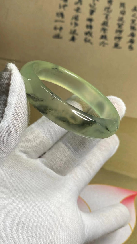 Gelang Lukisan Warna Musim Semi Giok Cui Giok Alami Ukuran 51-53mm Ukuran 52.2mm Lebar Sisi 12.7mm Giok terjadi secara alami Pola acak Pajak Pengiriman Termasuk