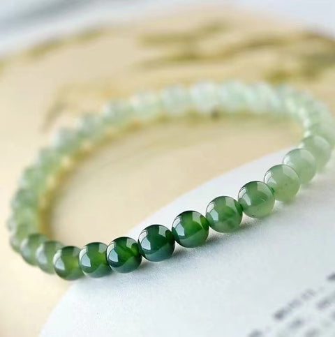 Gelang Gradien Bahan Giok Hijau Laut Hetian Giok Alami Ukuran 6mm Gaya Sudah termasuk pajak pengiriman