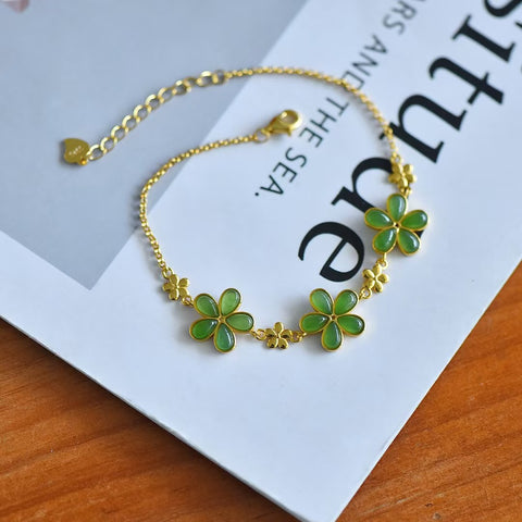 Gelang Bunga Perak S925 & Giok Hetian Spinach 15923# Ukuran batu permata: 3×5 mm. Gratis ongkos kirim dan pajak.
