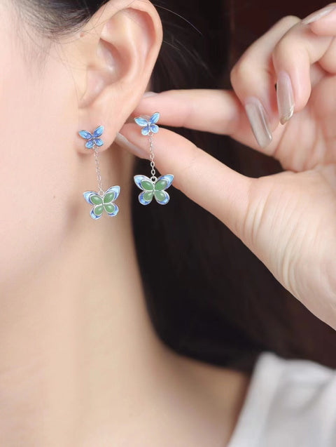 Anting Kupu-kupu Enamel Jasper Alami yang terbuat dari batu giok perak 925 yang bersih, halus, dan hangat Sudah termasuk ongkos kirim dan pajak.