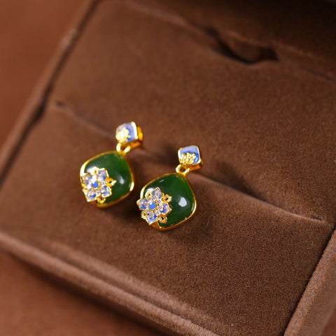 Anting Perak S925 dengan Enamel dan Batu Giok Hetian Motif Bung 17278# / 17278-2# [Spesifikasi] 8×8 / 8×8. Gratis ongkir dan pajak.