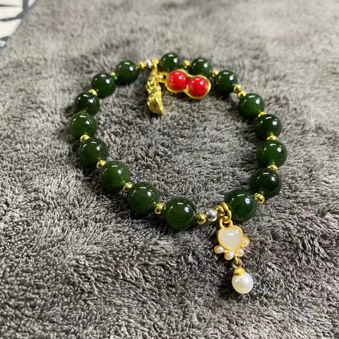 Gelang Giok Halus Gelang Giok Manik-manik Giok yang Cocok Ukuran 8mm Giok bersih, halus dan hangat Sudah termasuk pajak pengiriman.