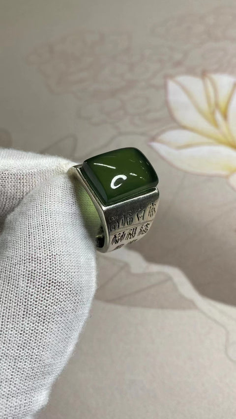 Cincin giok halus dari perak 925, ukuran 16 * 12mm, bezel yang dapat disesuaikan, sudah termasuk pajak pengiriman.