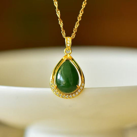 10224 Kalung Tetesan Air Mata Jasper Alami 925 pengaturan perak Ukuran 10 * 14mm Giok halus dan hangat, gaya yang indah sudah termasuk pajak pengiriman.