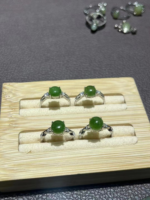 Cincin Jasper Rusia Alami dari 925 Perak Ukuran 8mm Giok bersih, halus, hangat dan indah.