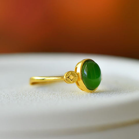 19009-2# Cincin Perak Sterling 925 dengan Batu Giok Hetian Bertatahkan - Pengerjaan yang indah, Dimensi giok: 6*8 mm. Gratis ongkos kirim dan pajak.