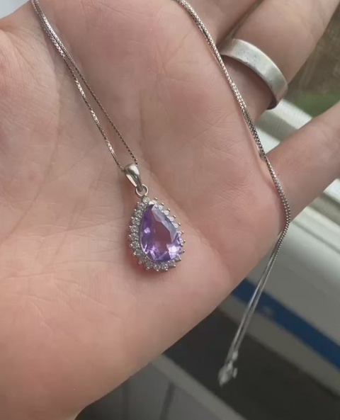 Kalung batu kecubung alami yang terbuat dari perak 925, gaya yang indah, ukuran 13,7 * 8,6 mm, sudah termasuk pajak pengiriman.