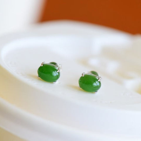 12013 Anting Tetes Telur Jasper Alami dari Perak 925 Ukuran 6 * 8mm Giok halus dan hangat, gaya yang indah, sudah termasuk pajak pengiriman.