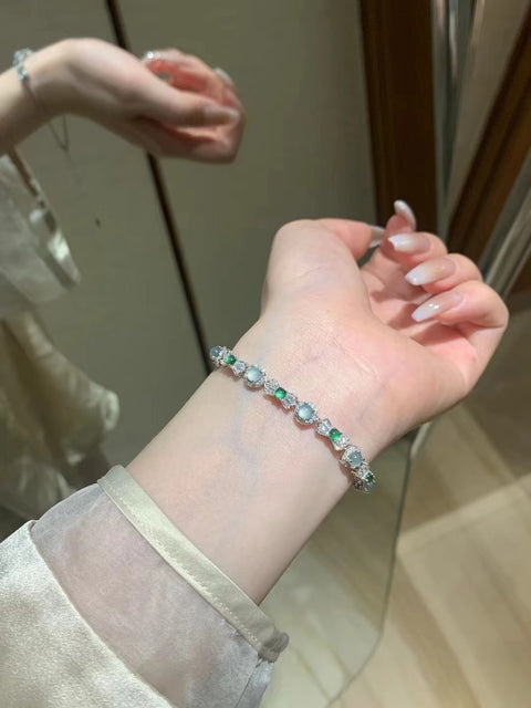 Gelang Giok Guatemala alami bertatahkan perak 925 Giok kecil dengan desain segar Giok yang bersih dan halus Giok hangat Termasuk ongkos kirim dan pajak
