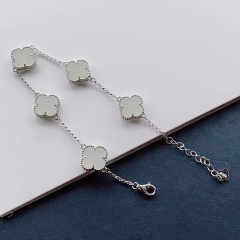 Gelang Giok Putih Hetian Semanggi Bahan Pit Tua Model Indah Ukuran 12mm Gratis Ongkir