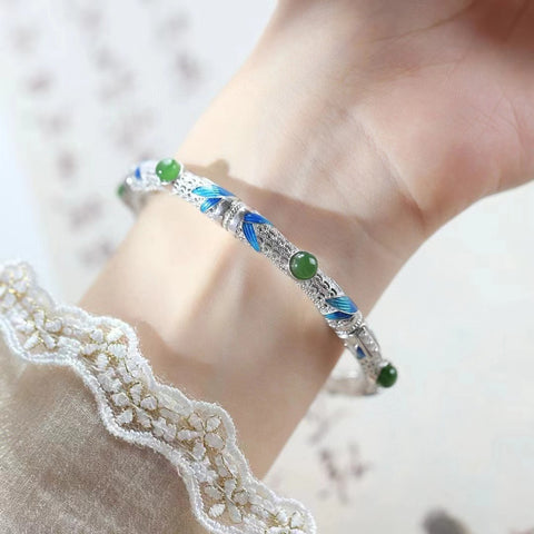 Set Gelang Bambu Jasper Alami dengan bahan S925 Silver Jade yang bersih, halus dan hangat, gayanya simpel dan elegan, cocok untuk dipakai sehari-hari.