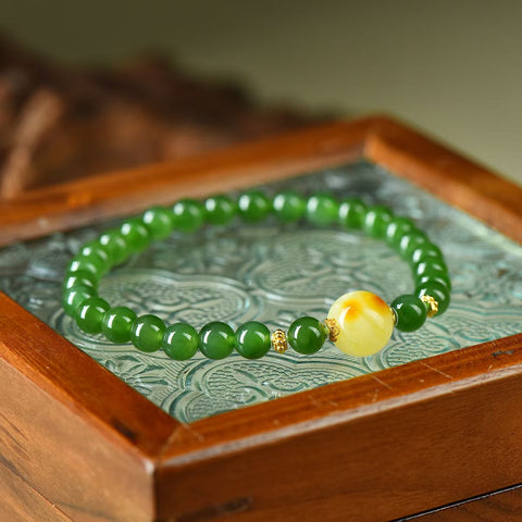 Gelang Giok Hetian Spinach & Beeswax dengan Aksen Perak S925 3386# 6mm. Gratis ongkos kirim dan pajak.