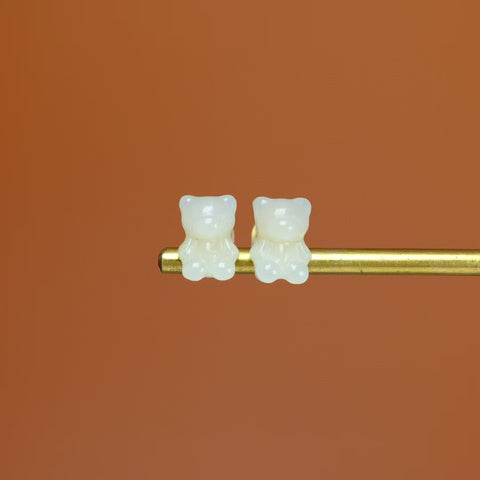 Anting Beruang 🧸 Giok Hetian Bertatahkan Perak S925 - 2131-2# , 7*10. Gratis ongkos kirim dan pajak.