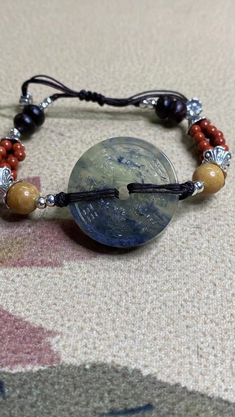 Gelang Uang Hantu Gunung Tinta Giok Cui Jade Alami Gelang giok ini bersih, halus dan hangat, dan hantu gunung dianggap sebagai dewa kekayaan Ukuran 27,8 mm Termasuk ongkos kirim dan pajak 202406251253