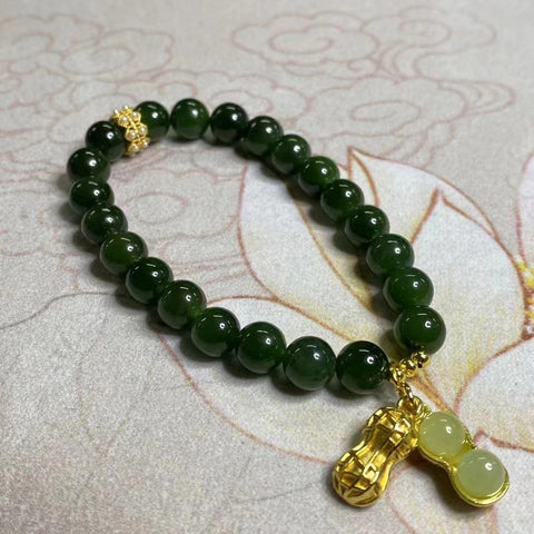 Gelang Kacang Giok Hetian Jade Ukuran 8mm Gaya Alami dan indah Termasuk pajak pengiriman