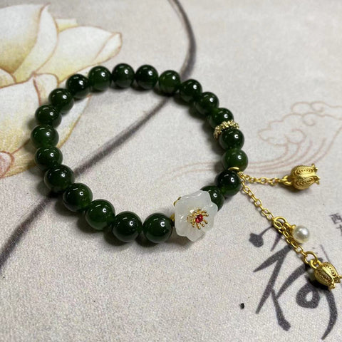 Gelang Giok Jasper Halus dengan Aksesoris Ukuran 8mm Giok bersih dan halus Sudah termasuk pajak pengiriman.