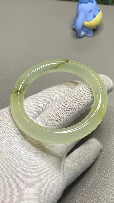 Gelang Garis Putaran Warna Musim Semi Giok Cui Giok Alami Ukuran 55-57mm Ukuran 56.6mm Lebar Sisi 10.9mm Giok terjadi secara alami Pola acak Pajak Pengiriman Termasuk