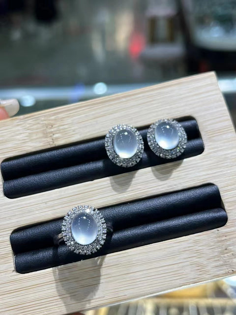 Set Es Batu Giok Cui Alami dari 925 Perak, Ukuran 10 * 8mm, Gaya Cantik, Giok Bersih, Halus dan Hangat, Termasuk Pengiriman dan Pajak