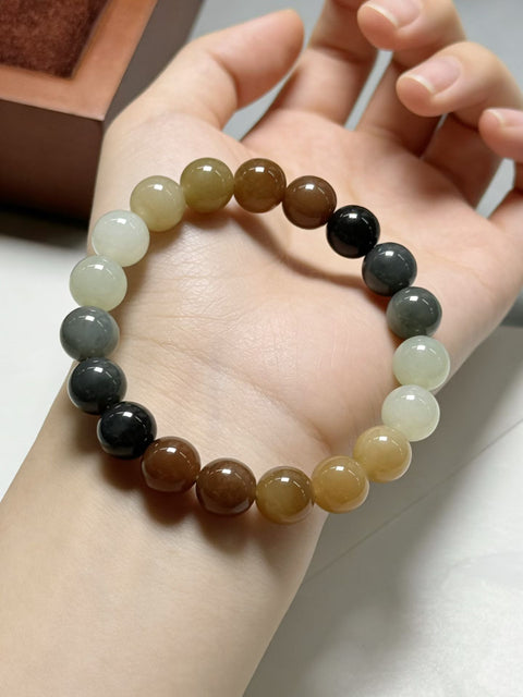 Gelang Giok Hetian Multi-Permata yang Indah, melambangkan berkah yang melimpah, kemakmuran, dan umur panjang. Ukuran sekitar 10mm.  Gratis ongkos kirim dan pajak.