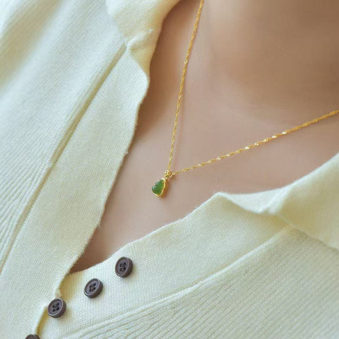 10860 Kalung Labu Jasper Alami yang terbuat dari perak 925 Ukuran 5 * 7mm Giok halus dan hangat, gaya yang indah sudah termasuk pajak pengiriman.