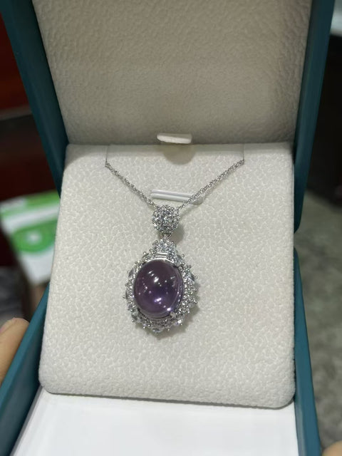 Kalung batu kecubung alami dari perak 925, ukuran 13,5 * 12mm, gaya yang indah, sudah termasuk pajak pengiriman.