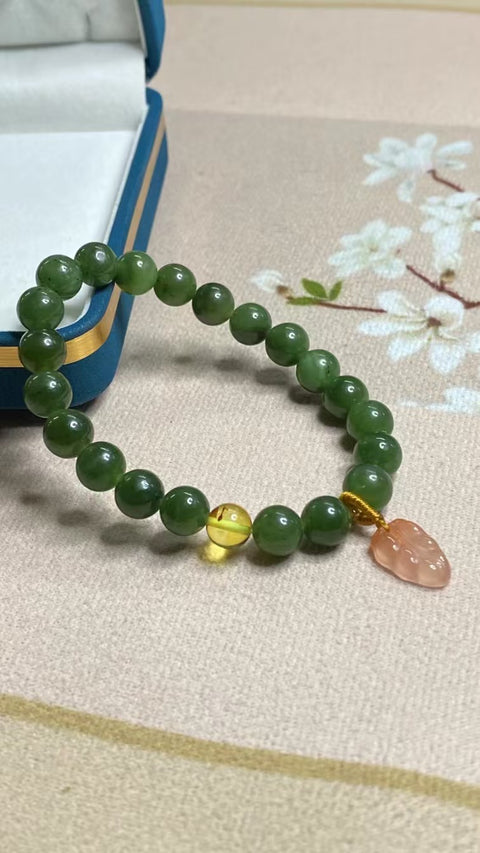 Gelang Jasper Alami dengan aksesoris + Nankong + Lilin Lebah Ukuran 8mm Giok halus dan hangat, gaya yang indah sudah termasuk pajak pengiriman.