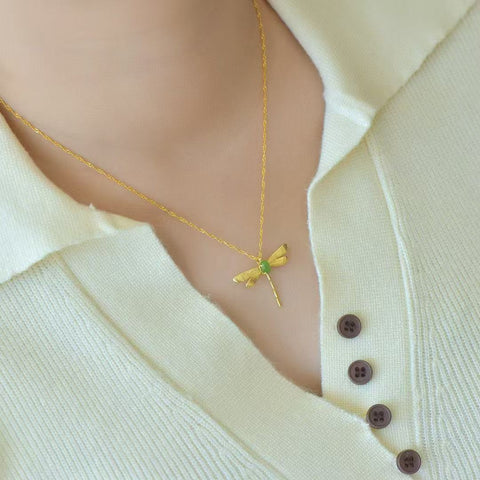 10861 Kalung Capung Jasper Alami yang terbuat dari perak 925 Ukuran 4 * 6mm Giok halus dan hangat, gaya yang indah sudah termasuk pajak pengiriman.