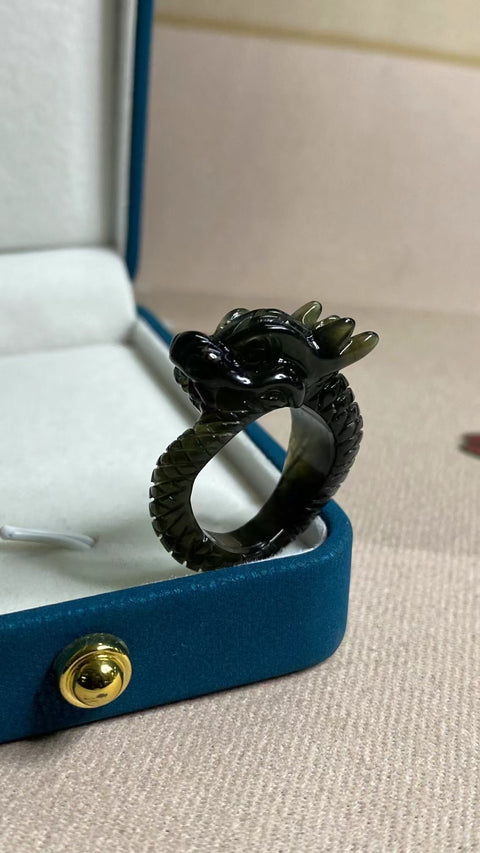 Cincin Naga Tinta Giok Cui Giok Alami Ukuran 15-20mm Buatan Tangan Termasuk ongkos kirim dan pajak