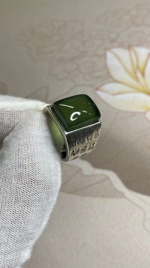 Cincin giok alami untuk pria dengan bahan perak 925, giok yang bersih dan halus, ukuran 16 * 12mm, sudah termasuk ongkos kirim dan pajak.