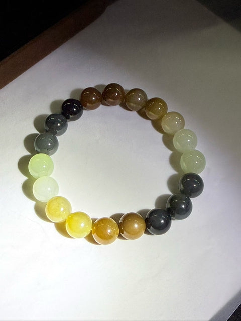Gelang Giok Hetian Multi-Permata yang Indah, melambangkan berkah yang melimpah, kemakmuran, dan umur panjang. Ukuran sekitar 10mm.  Gratis ongkos kirim dan pajak.