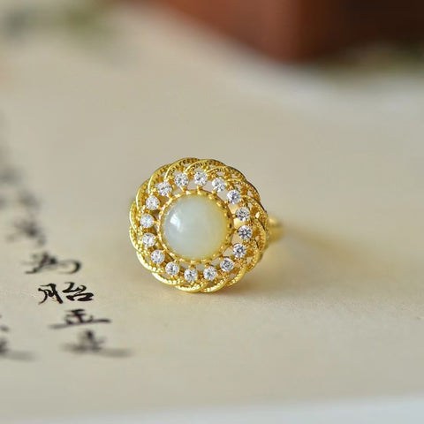 1593-2 Cincin Zirkon Giok Hetian Giok Alami Ukuran 8 * 8mm Giok baik-baik saja dan hangat, gaya yang indah, sudah termasuk pajak pengiriman.