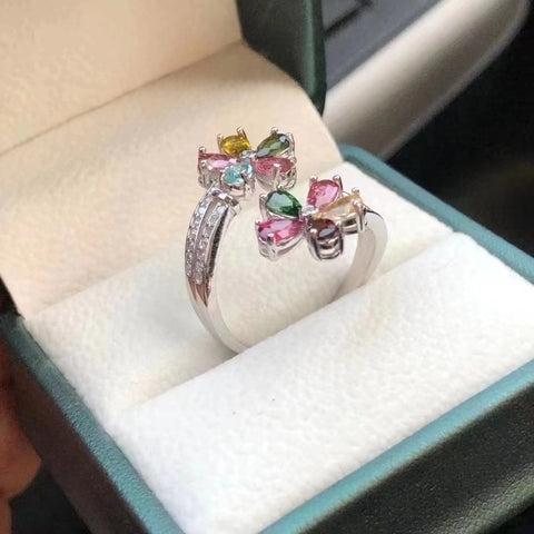 Cincin Turmalin Alami Ukuran 3 * 5mm 925 Gaya Pengaturan Perak Termasuk pajak pengiriman.