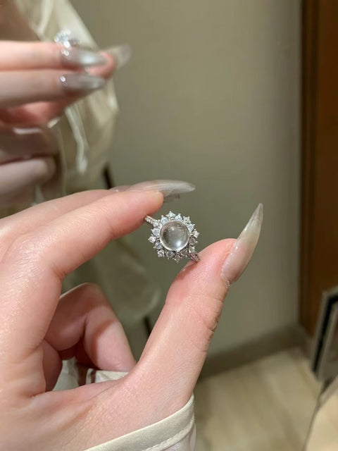 Cincin Giok Busa Air Alami yang terbuat dari batu giok 925 perak, bersih, halus dan hangat.