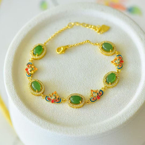 18099-2 Gelang Enamel Teratai Jasper Alami 925 Tatahan Perak Ukuran 5 * 7mm Giok halus dan hangat Termasuk ongkos kirim dan pajak.