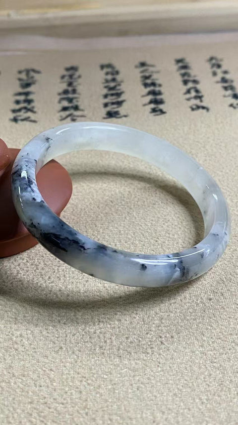 Gelang Giok Giok Cui Alami Jenis Es Gunung Dai Jauh Ukuran 58-60mm Ukuran 59.4mm Lebar Sisi 11mm Giok Giok terjadi secara alami Pola acak Pajak Pengiriman Termasuk