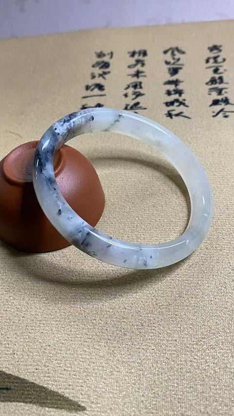 Es Giok Cui Alami - Gelang Strip Bulat Dai Gunung Jauh Ukuran 59.4mm Lebar Sisi 10.2mm Giok terjadi secara alami Pola acak Termasuk ongkos kirim dan pajak