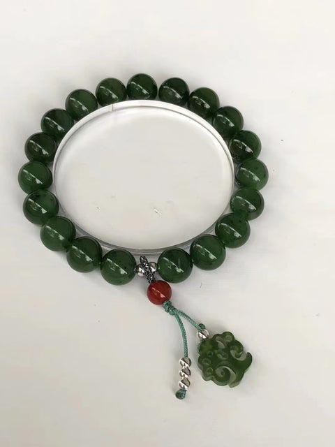 Gelang Giok Jasper Alami Giok yang bersih, halus dan hangat Ukuran 9mm Kepala penuh Termasuk pajak pengiriman.